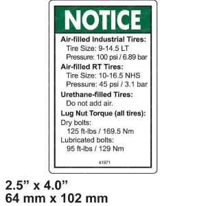 DECAL NOTICE TIRE PRESSURE